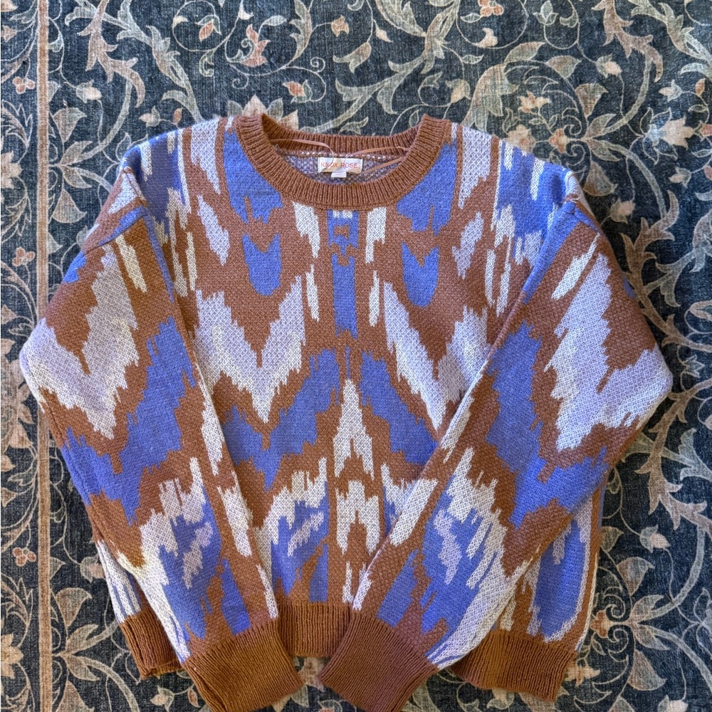 Knox Rose Brown and Blue Knit Sweater